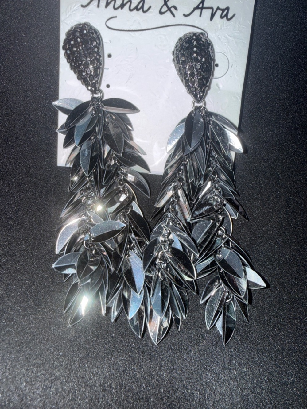 Anna & Ava Silver Leaf Cascade Statement Earrings NWT
